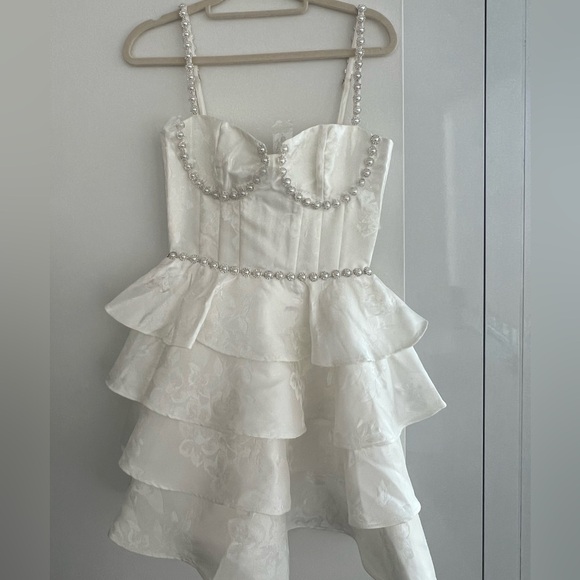 NWT V Chapman Luciana Corset Mini Dress in White Baroque Floral - Picture 5 of 8